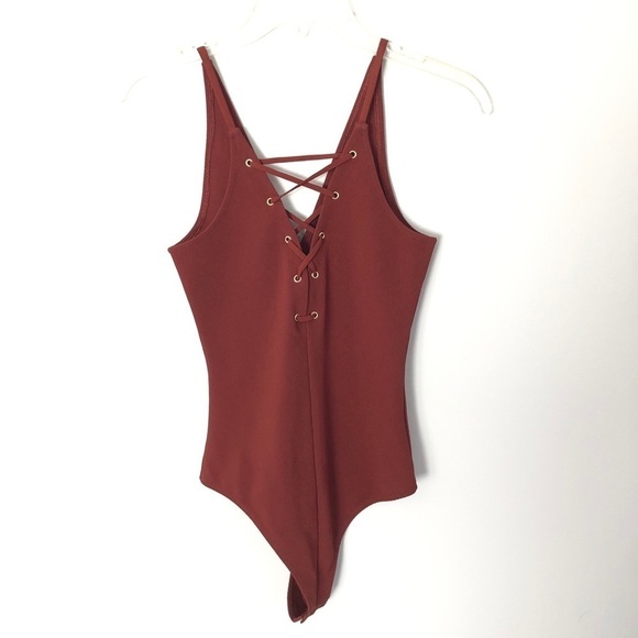 Express ribbed lace up bodysuit - Picture 1 of 9